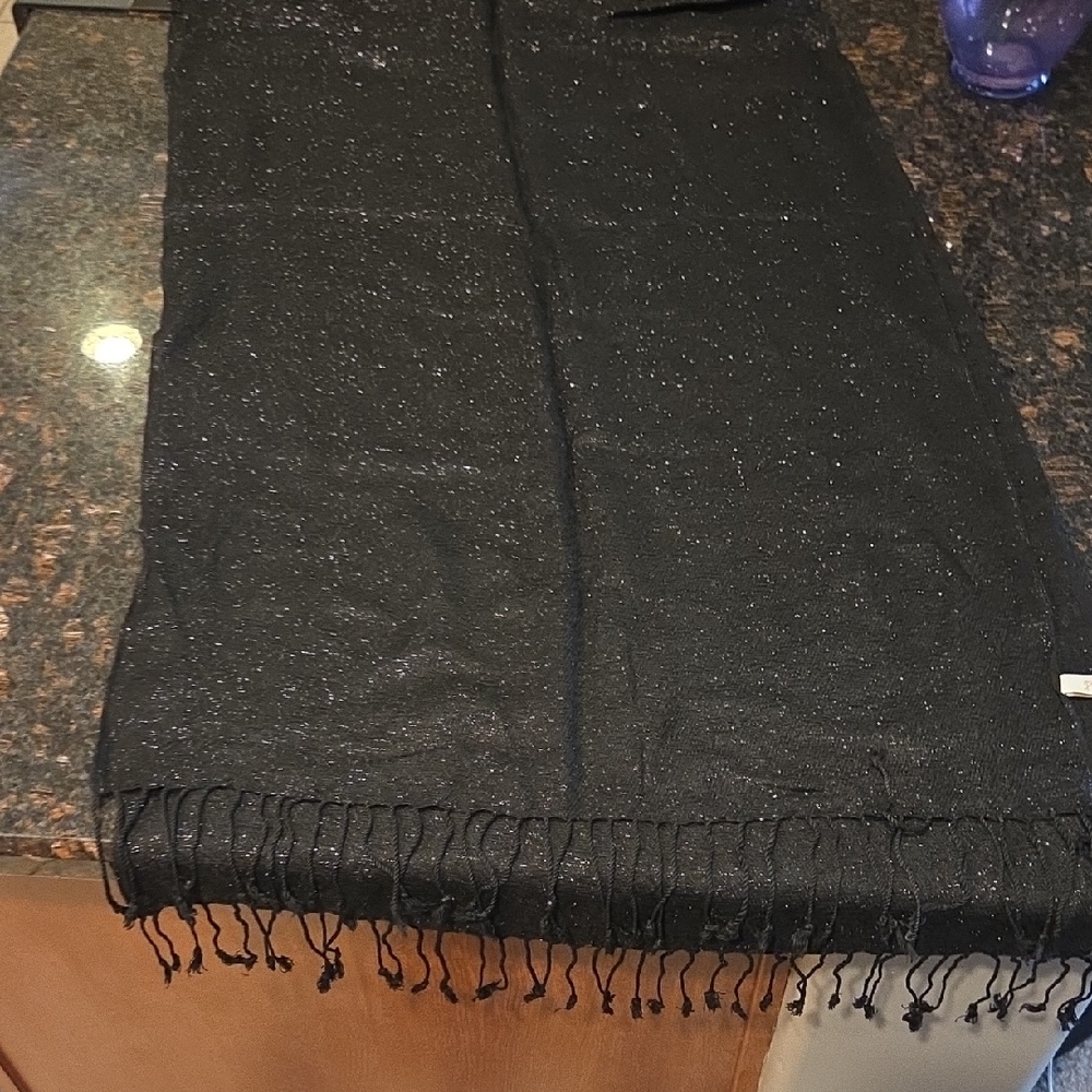 Black Sparkly Scarf with Fringe - Picture 1 of 3